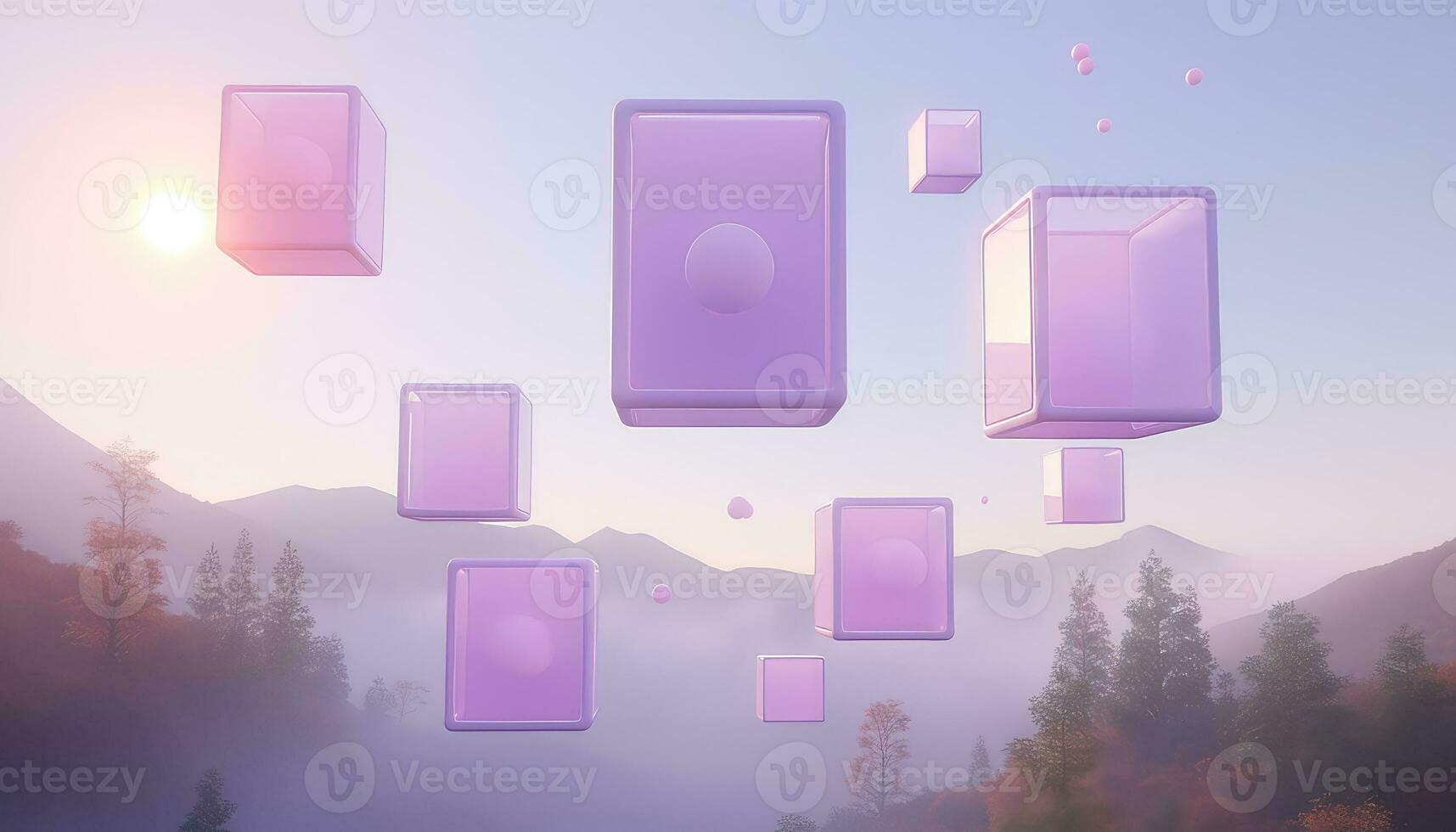 Mirror Rooms of Nature 3D Floating Skyline and Pastel Landscape AI generated photo
