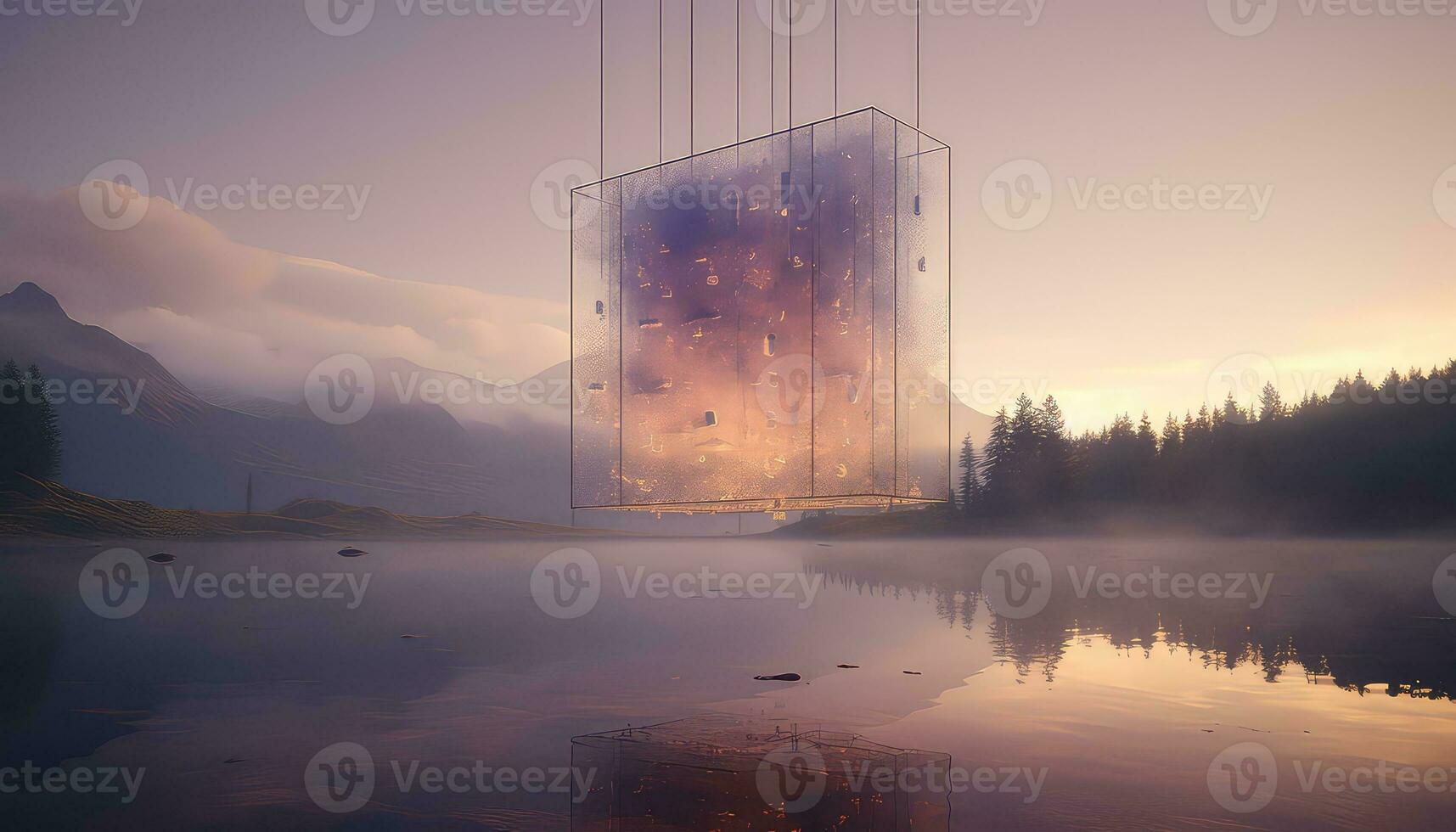 Mirror Rooms of Nature 3D Floating Skyline and Pastel Landscape AI generated photo