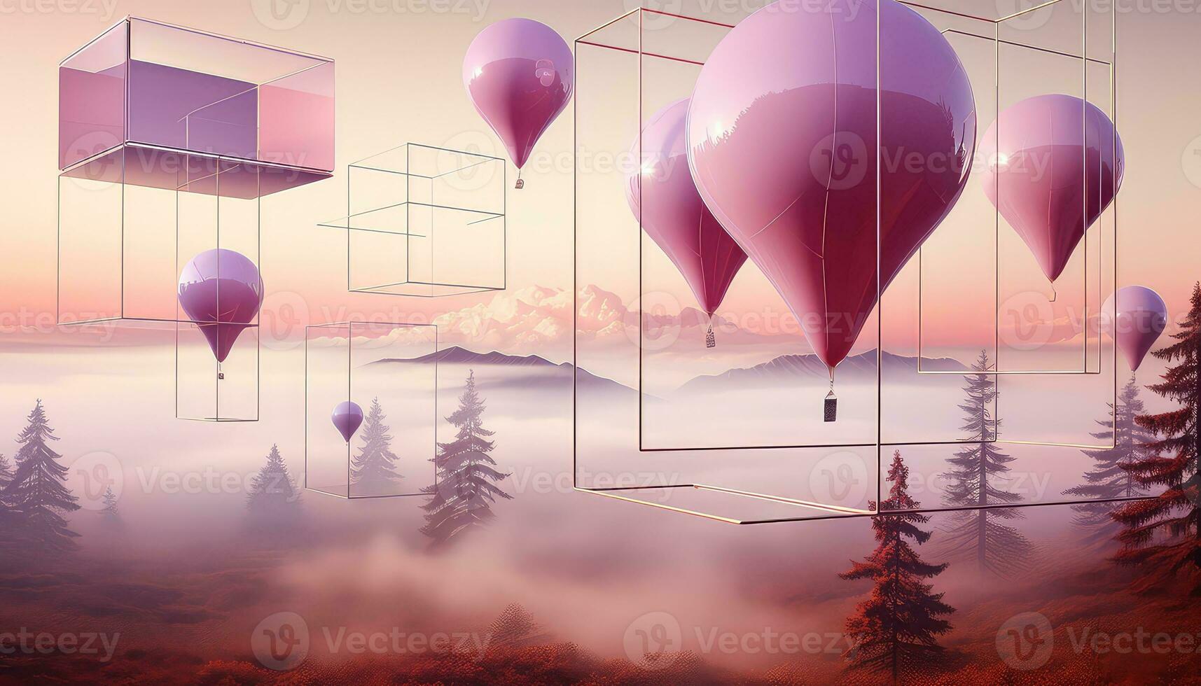 Light Magenta and Pastel Skyline in Ethereal Geometry AI generated photo