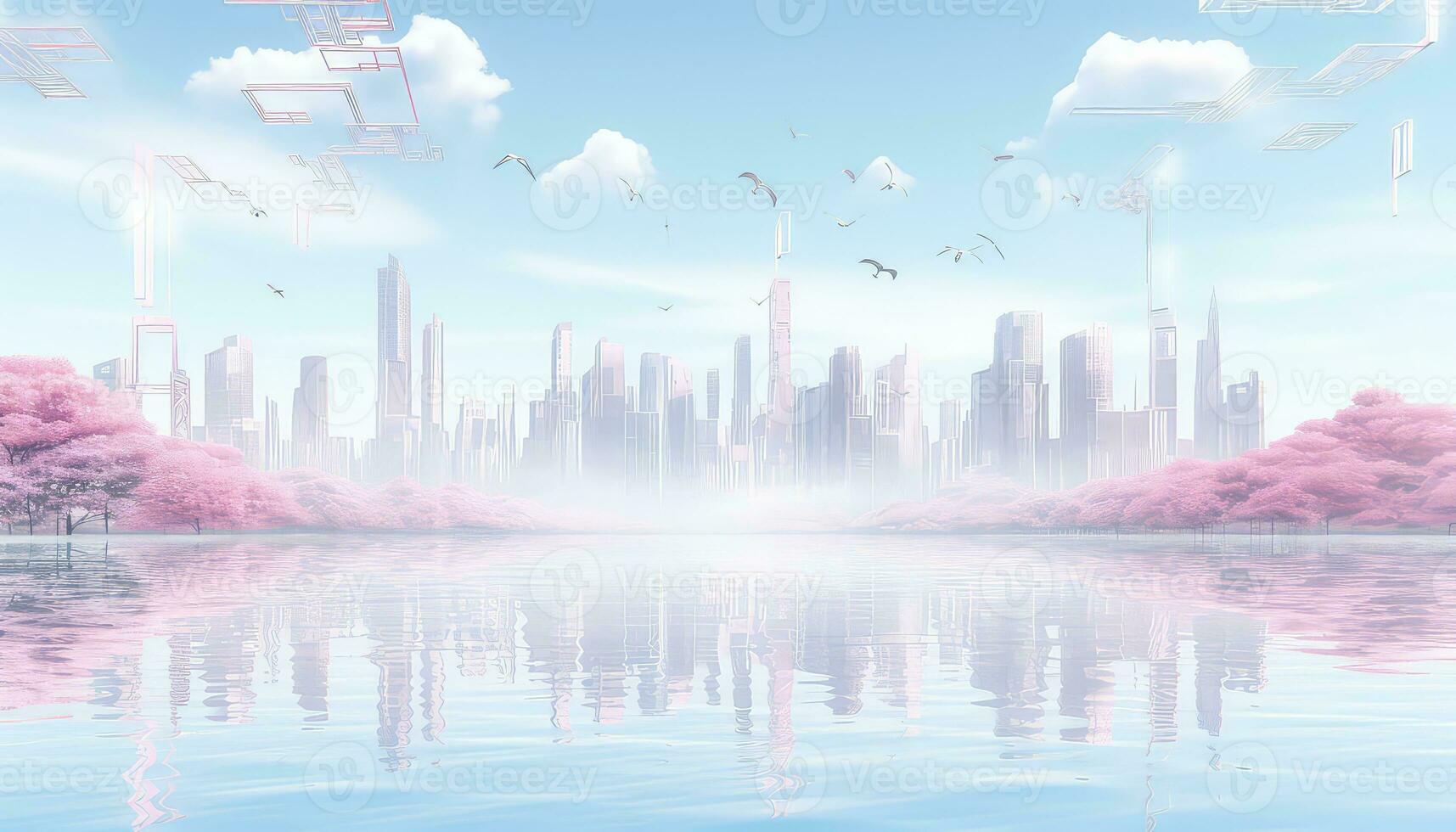 Light Magenta and Pastel Skyline in Ethereal Geometry AI generated photo