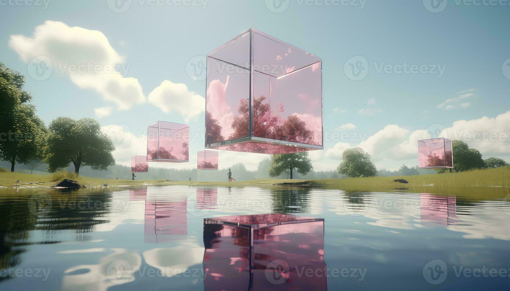 Light Magenta and Pastel Skyline in Ethereal Geometry AI generated photo