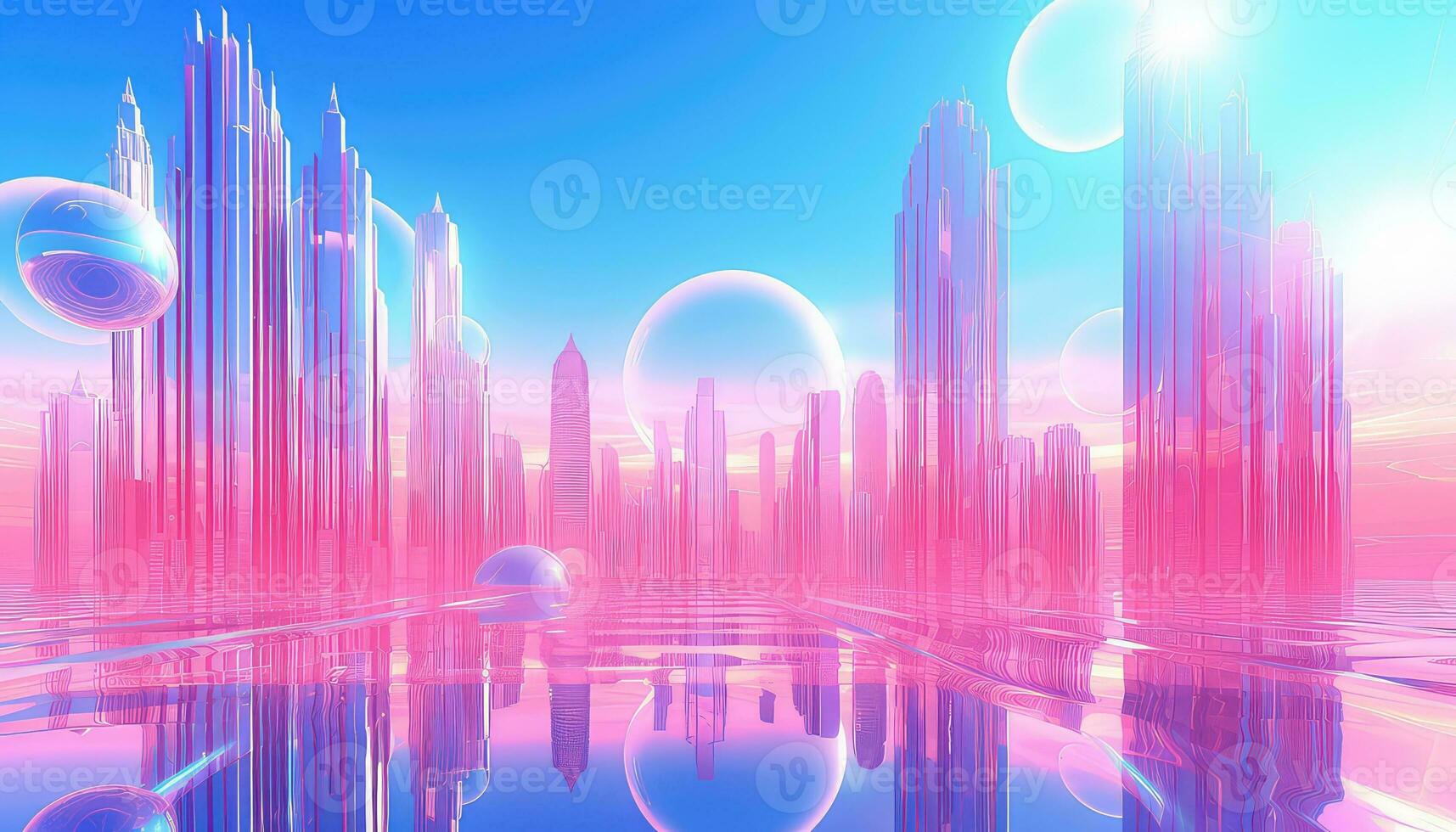 Light Magenta and Pastel Skyline in Ethereal Geometry AI generated photo