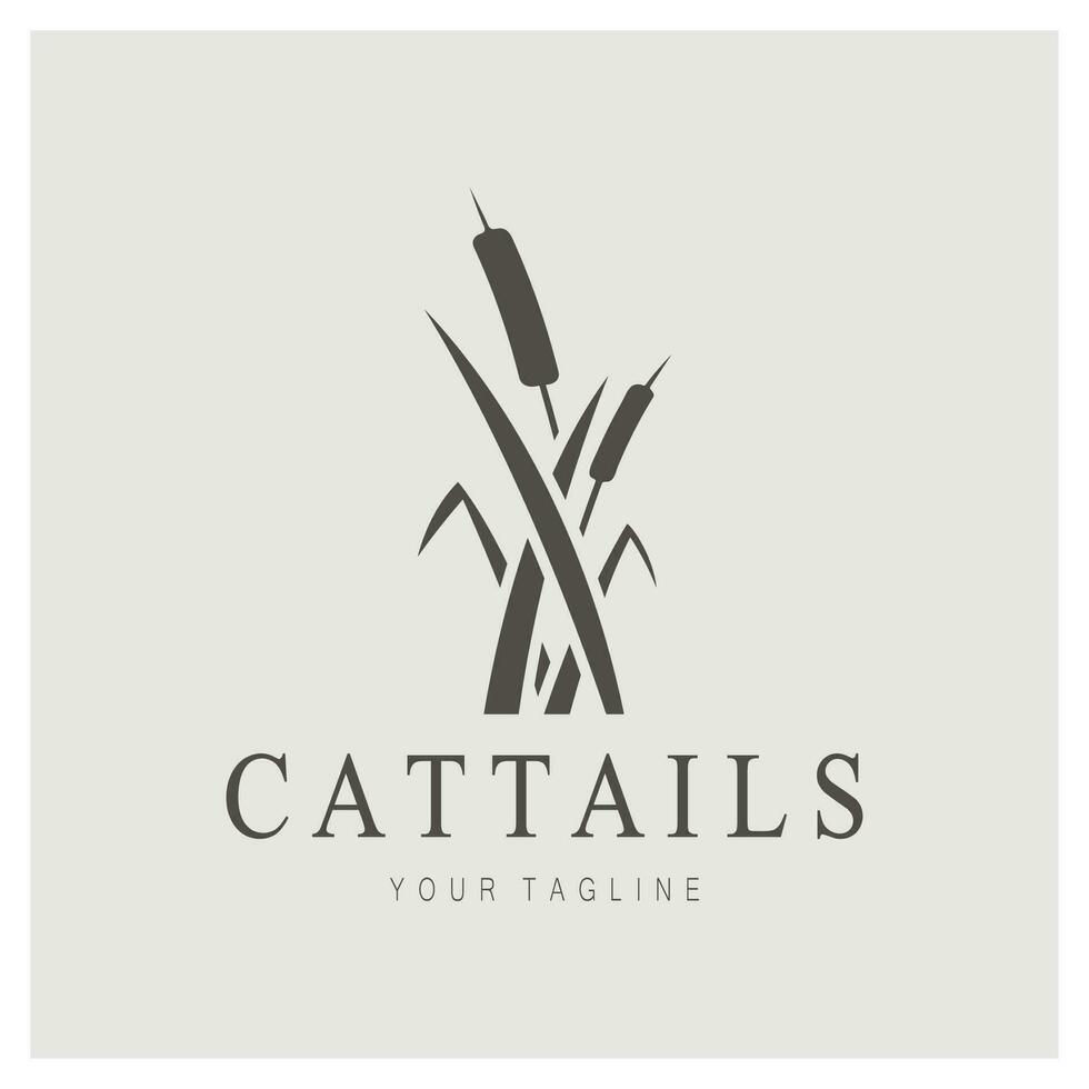 cattails or river reed grass plant logo design, aquatic plants, swamp, wild grass vector