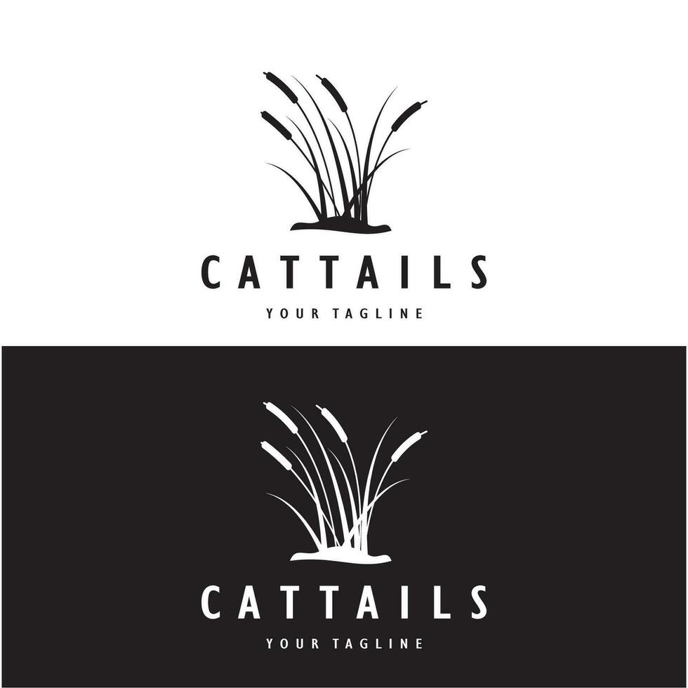 cattails or river reed grass plant logo design, aquatic plants, swamp, wild grass vector