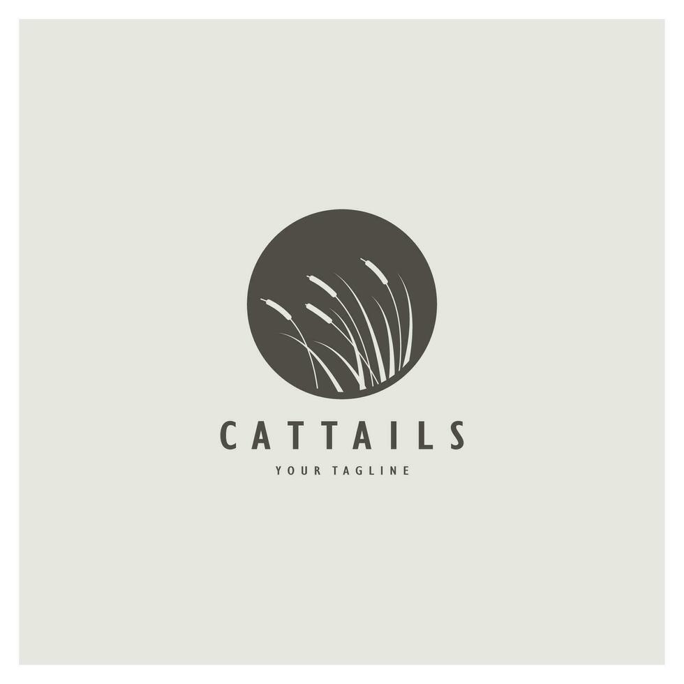 cattails or river reed grass plant logo design, aquatic plants, swamp, wild grass vector