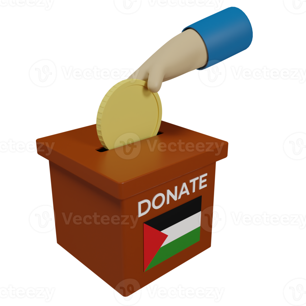 3d hacer de caja, moneda y mano icono. ilustración concepto de donando a el país de Palestina png