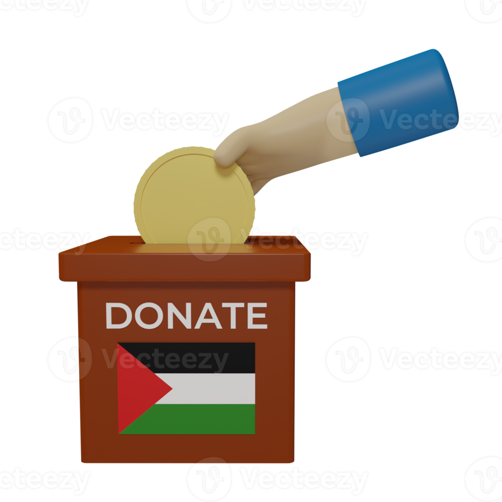 3d hacer de caja, moneda y mano icono. ilustración concepto de donando a el país de Palestina png