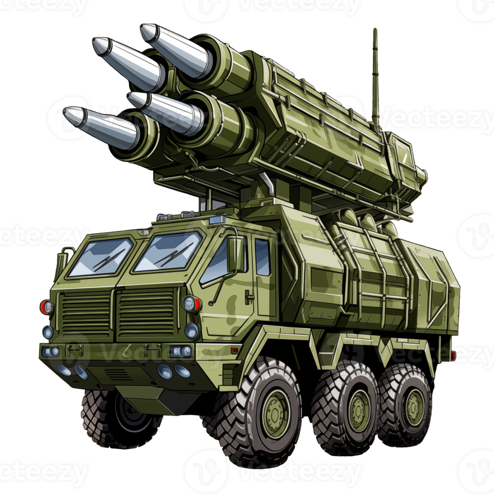 selbstfahrend Anti - - Flugzeug Luft Verteidigung System. Land Militär- Ausrüstung. bunt png Illustration isoliert auf transparent Hintergrund. ai generativ.