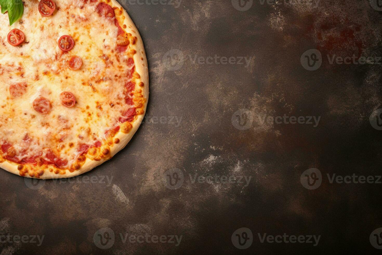 pepperoni Pizza en un oscuro antecedentes. parte superior ver con Copiar espacio. ai generado foto