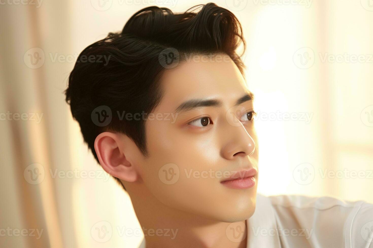 Portrait of handsome young asian man with clean skin, studio shot AI generated photo