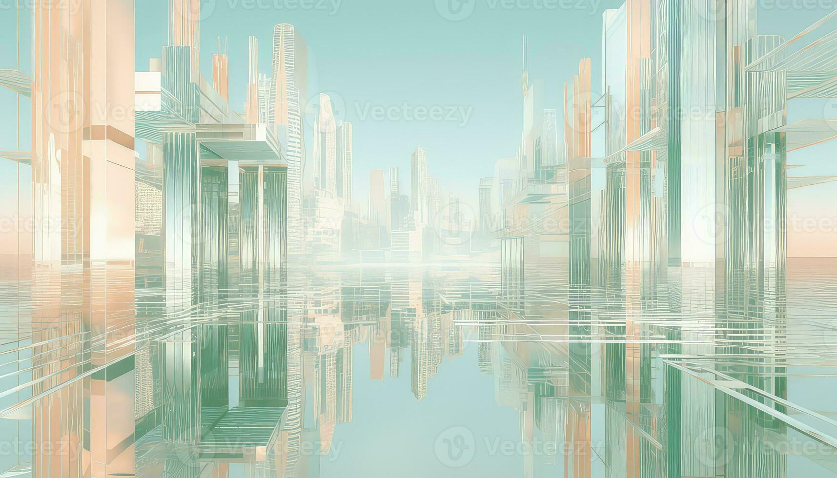 Floating in the Air Ethereal Nature and 3D Pastel Skyline AI generated photo