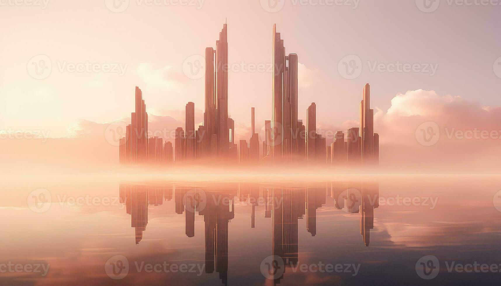 Floating in the Air Ethereal Nature and 3D Pastel Skyline AI generated photo