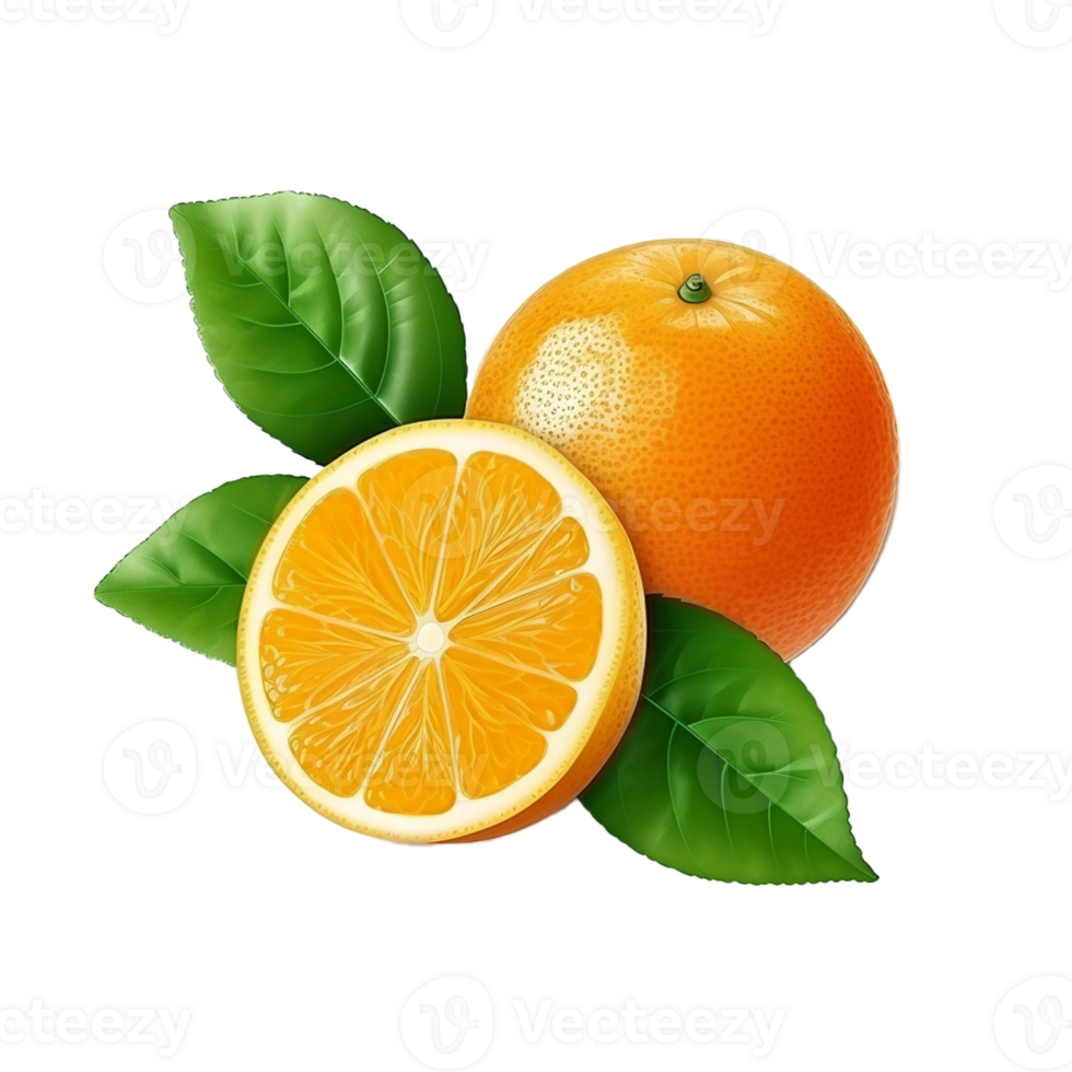 AI Generative orange with leaves  on transparent background   AI generative png