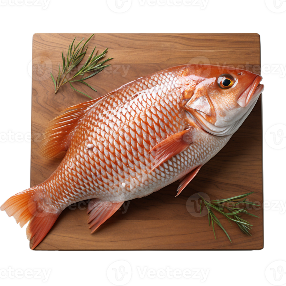 AI Generative fish on cutting wooden board  on transparent background , AI generative png