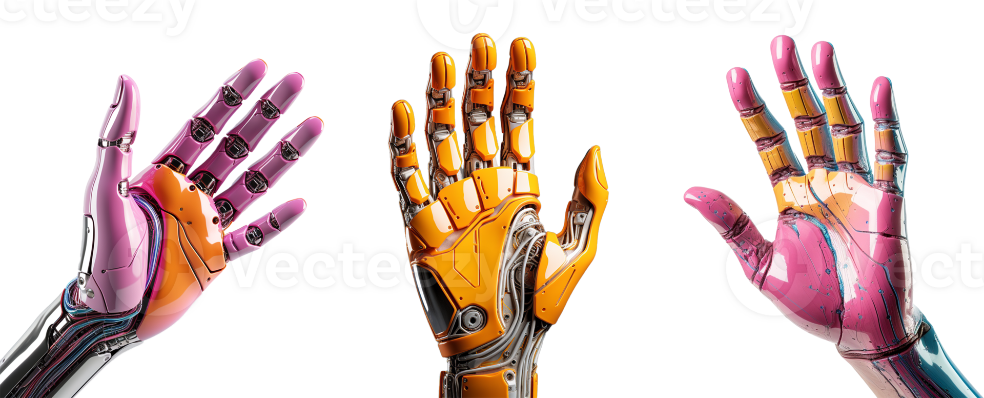 AI Generative set of robot hands  on transparent background  AI generative png