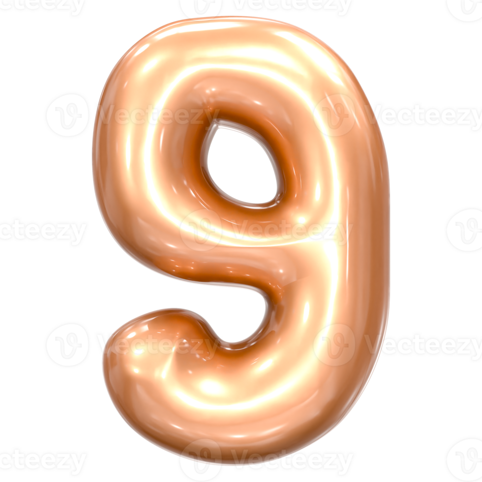 the number nine in gold foil balloons on a transparent background png