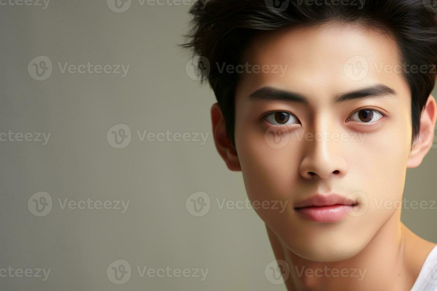 Portrait of handsome young asian man with clean skin, studio shot AI generated photo