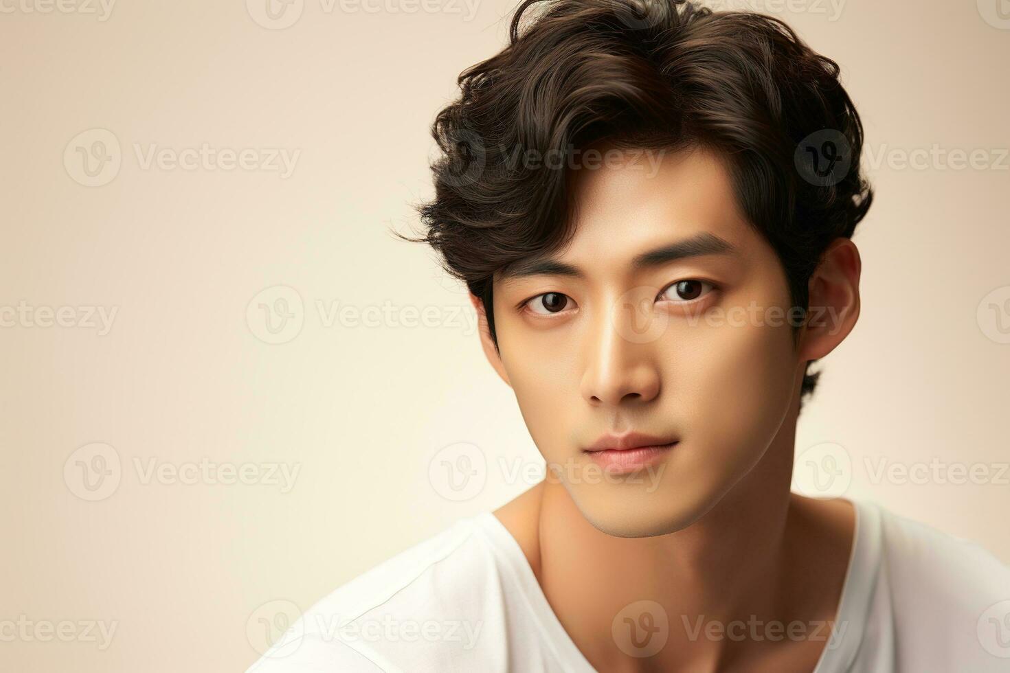 Portrait of handsome young asian man with clean skin, studio shot AI generated photo