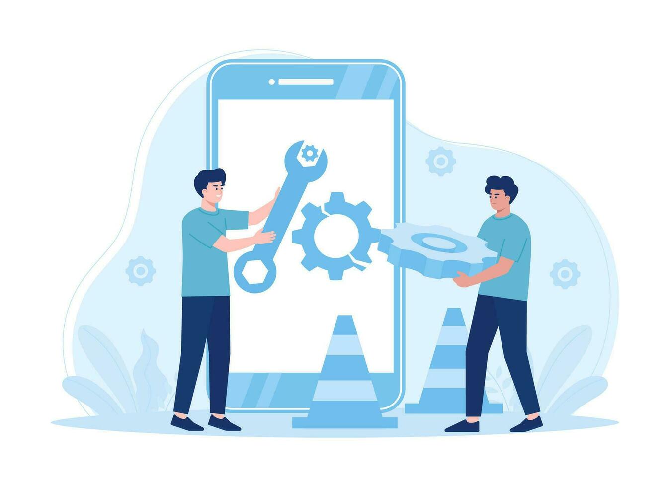A repairman is repairing a cellphone concept flat illustration vector