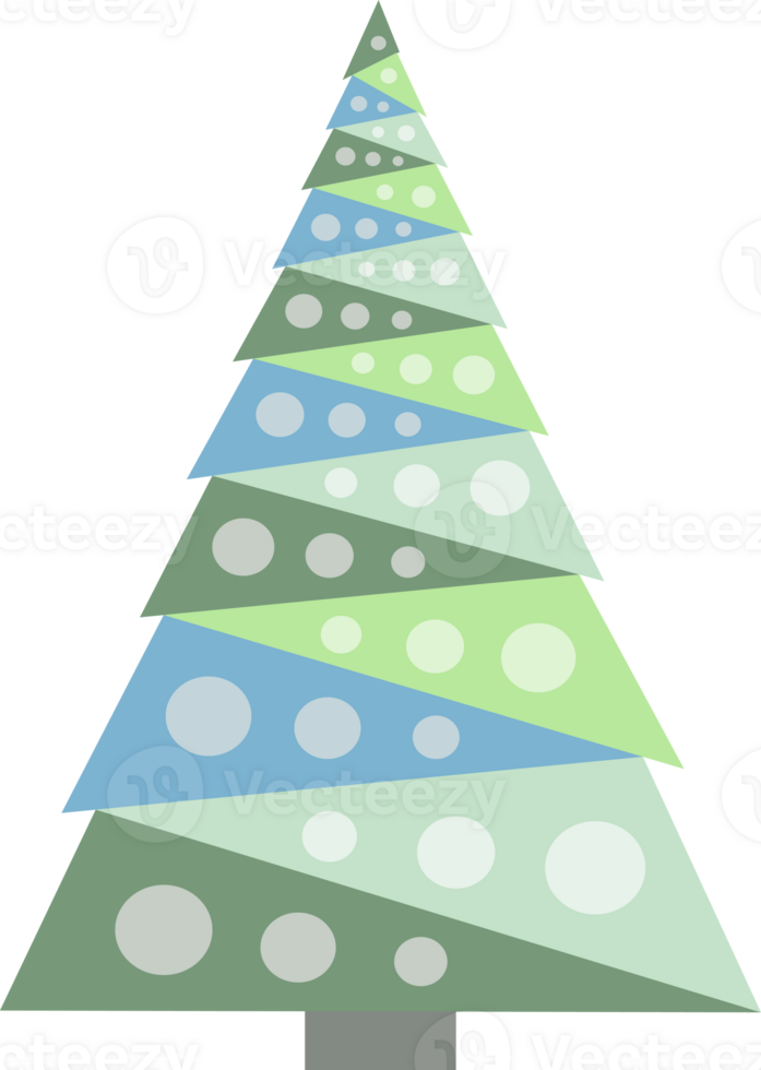 Abstract, stylized Christmas tree illustration. Decorated Christmas tree design, PNG with transparent background.