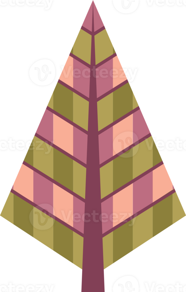 Abstract, stylized Christmas tree illustration. Decorated Christmas tree design, PNG with transparent background.