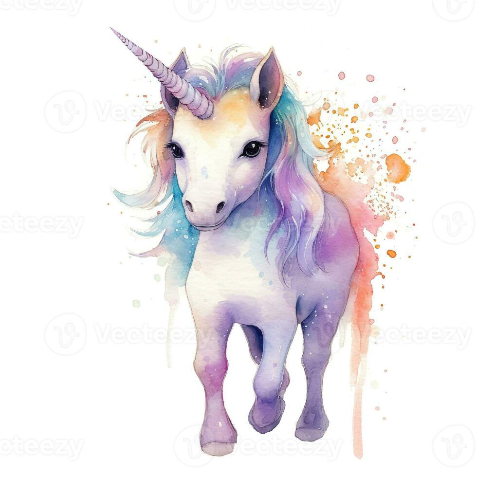 Watercolor illustration of cute unicorn photo