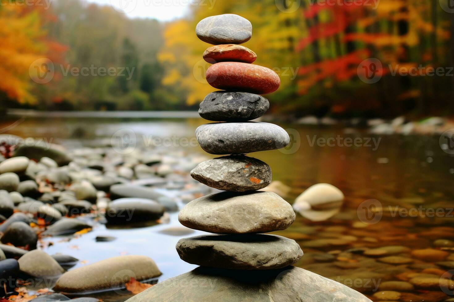 Balance of nature represented with stones and water.AI generative photo