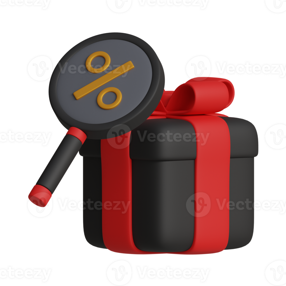 3d rendering of black friday discount search icon png