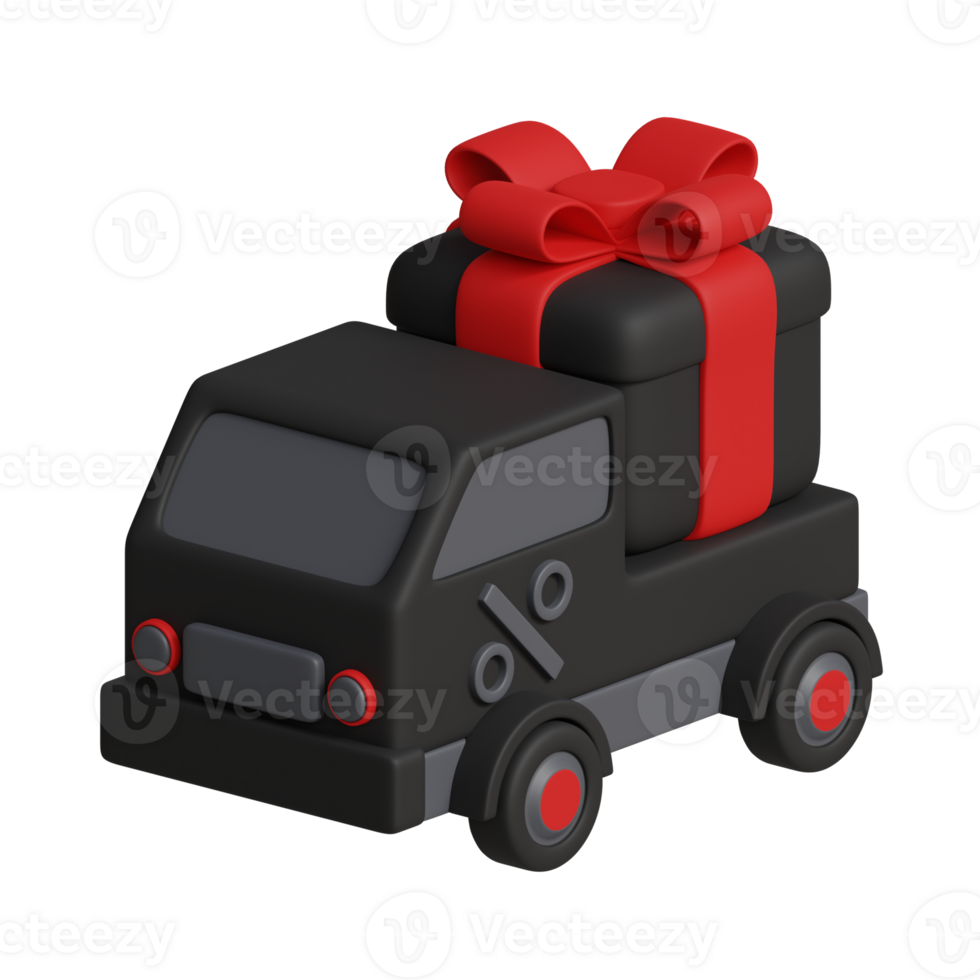 3d rendering of black friday delivery truck icon png