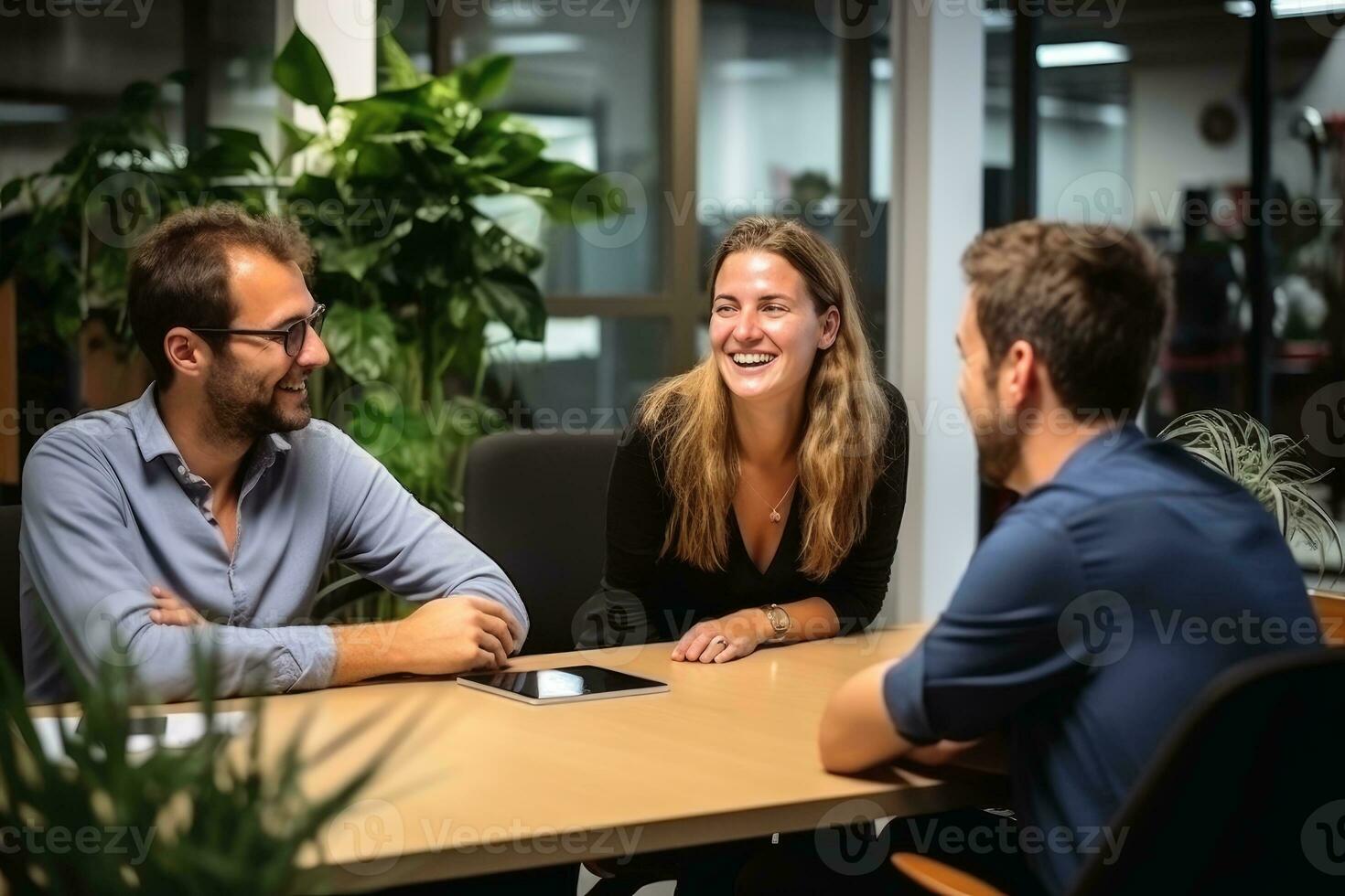 A discussion with the team in the office.AI generative photo