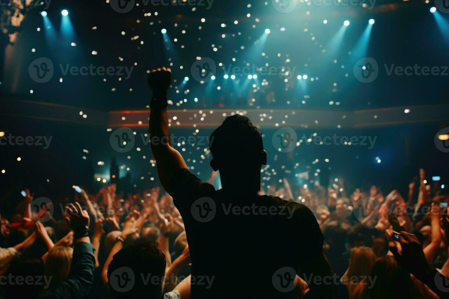 A rock concert with a cheering crowd.AI Generative photo