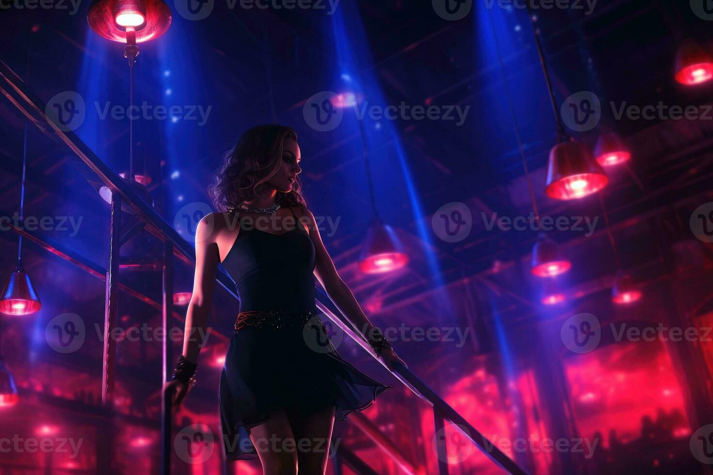 A beautiful woman pole dancer in a club.AI generative photo