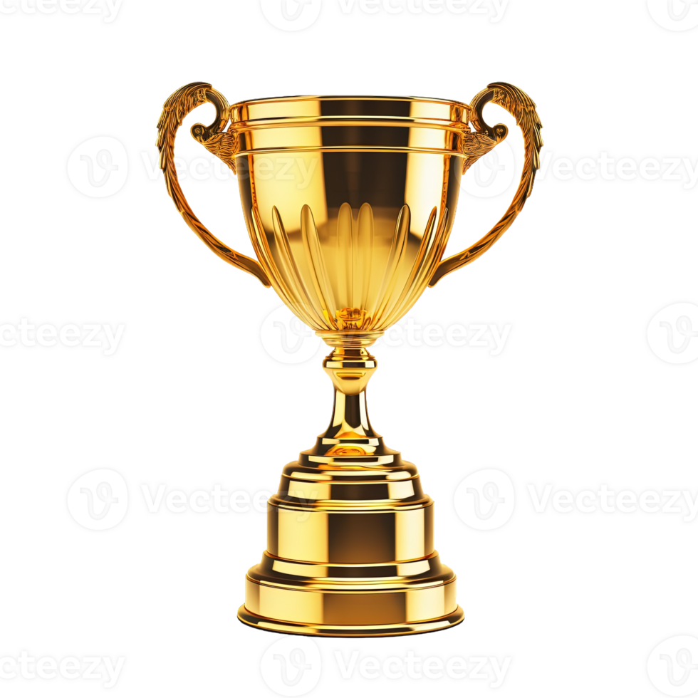 Generative AI, PNG trophy cup. Champion trophy, shiny golden cup, sport award. Winner prize