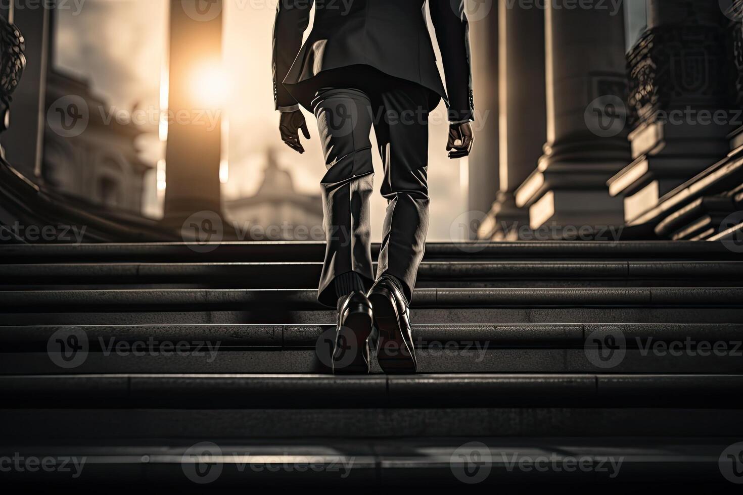 Close up young businessman feet sprinting up stairs office middle image. photo