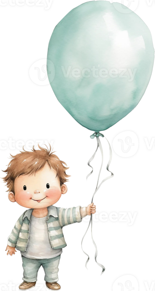 Ai Generated Watercolor Little Baby Floating with Balloons Clipart Nursery Happy kids outdoors Birthday Invitation Girl Boy Card Making Junk Journal Scrapbooking Poster Stickers Planner png