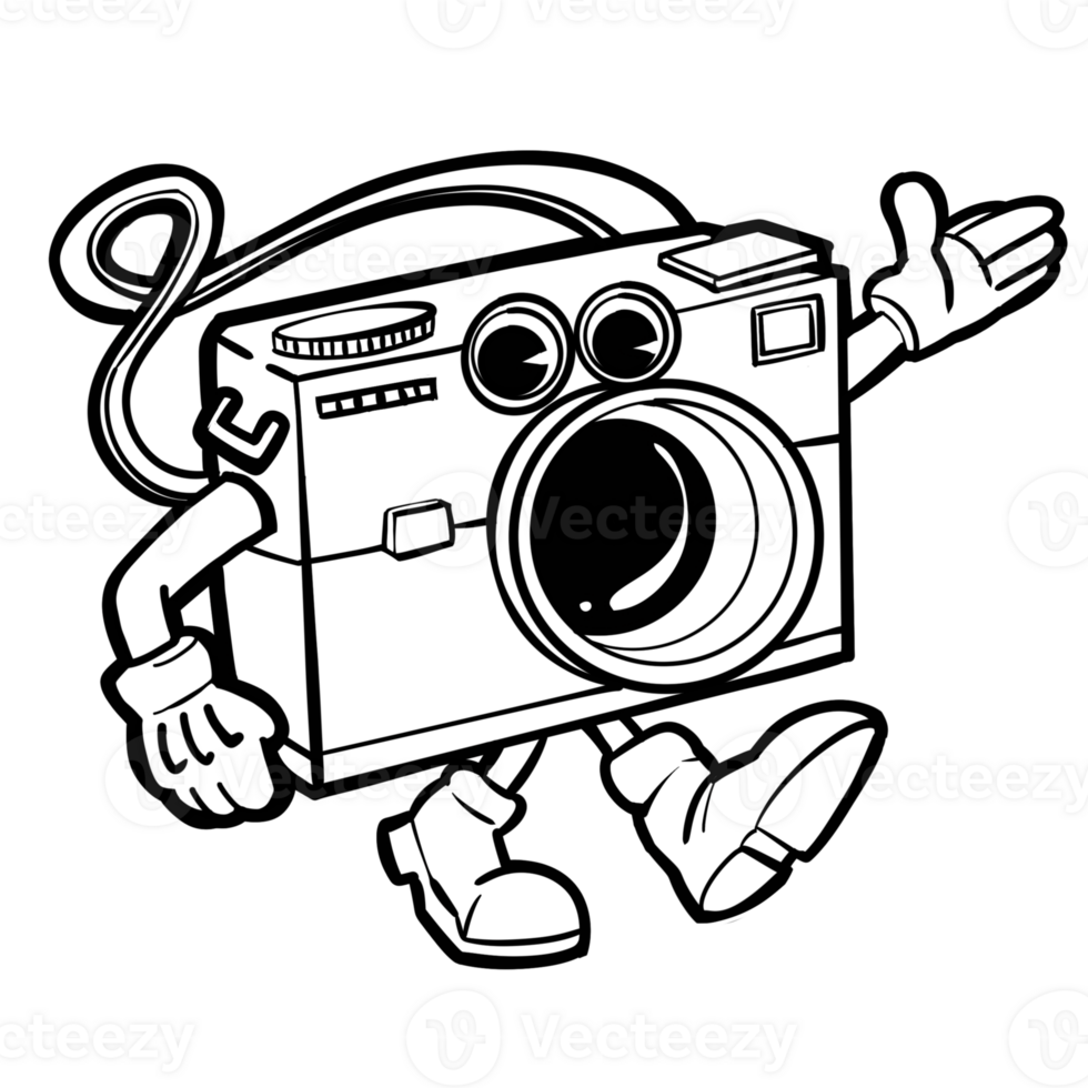 retro cartoon camera character walking png