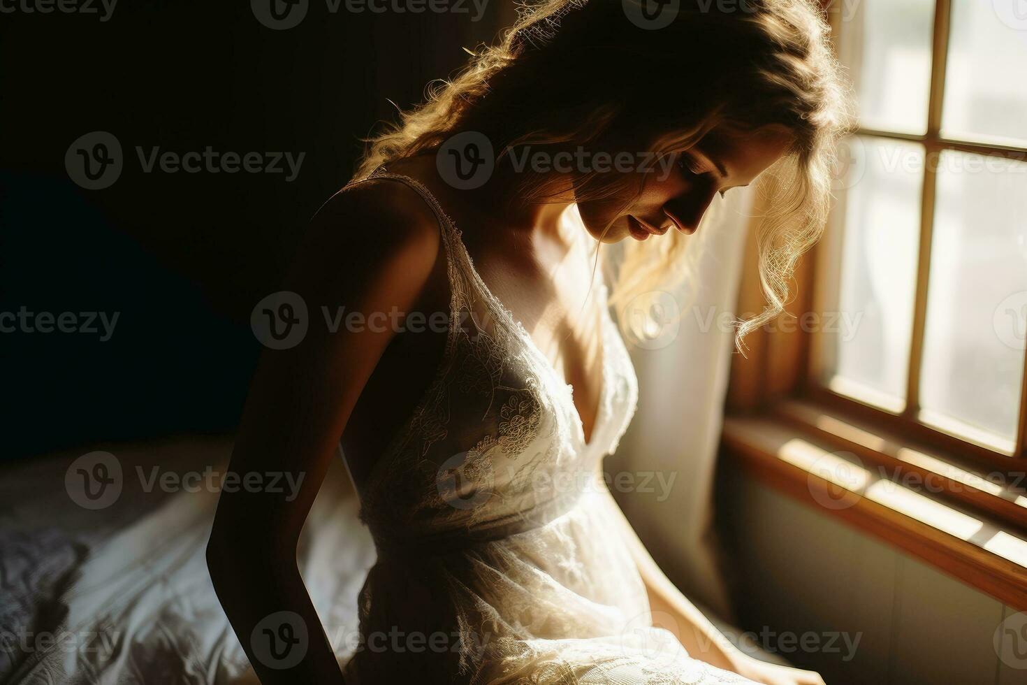 A sensual woman wearing a lace dress.AI generative photo