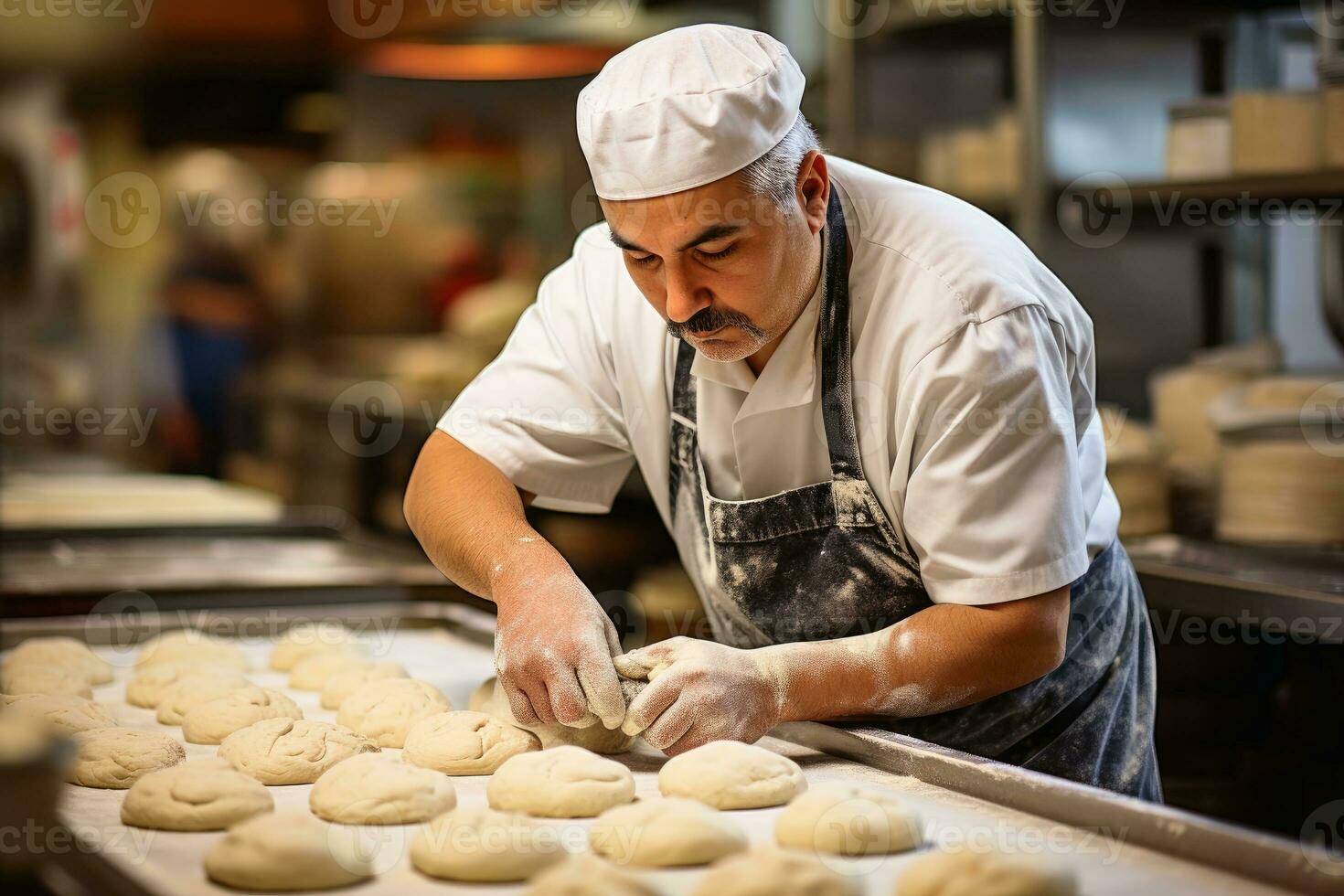 un masculino panadero a trabajo.ai generativo foto