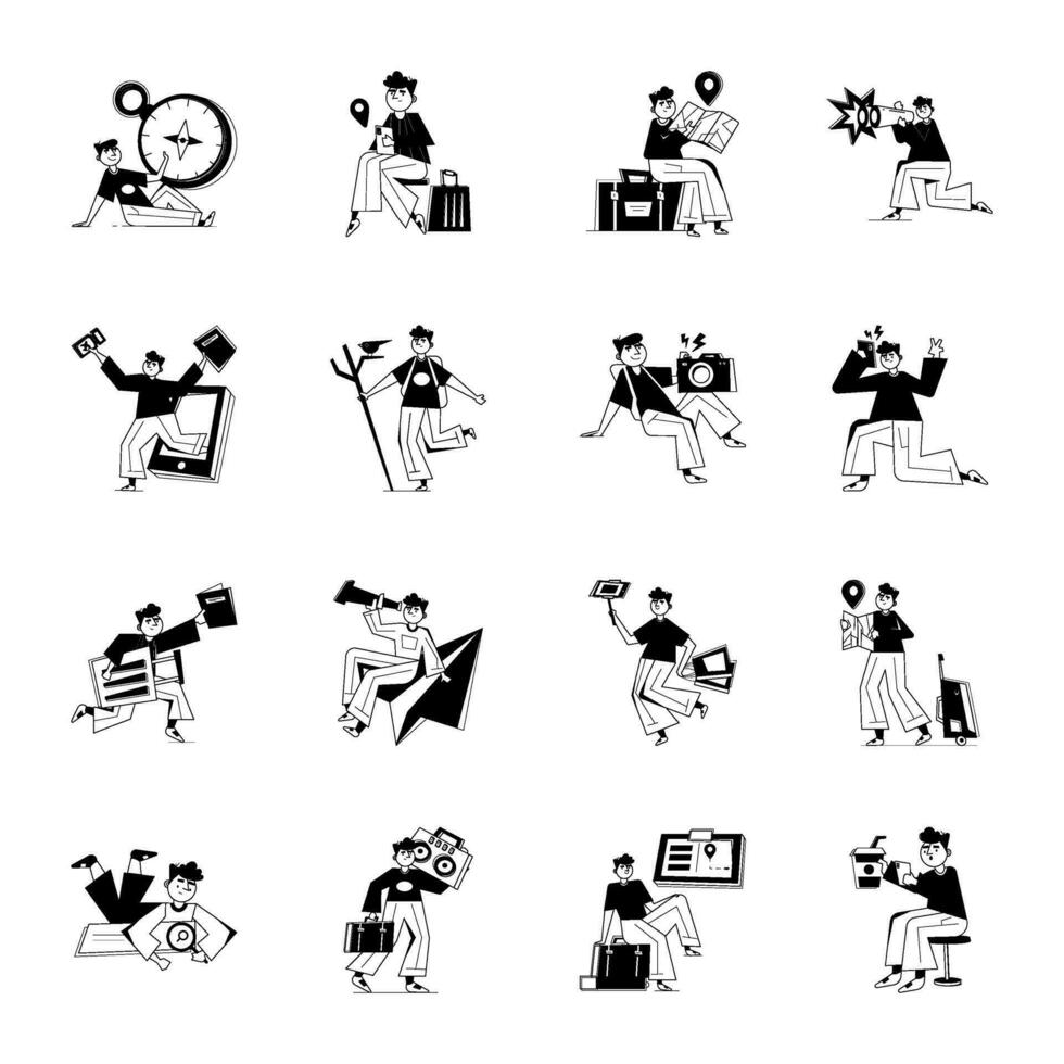 Collection of Trip Glyph Illustrations vector