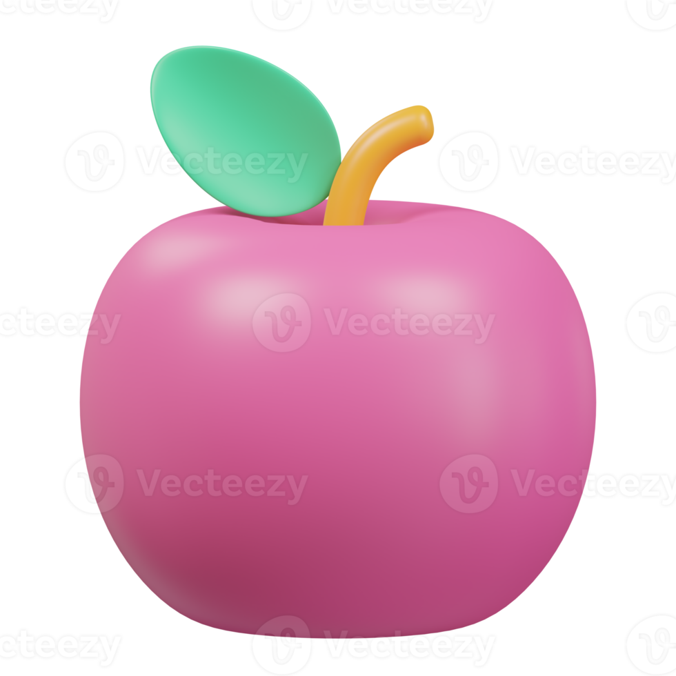 rouge Pomme avec vert feuille icône 3d rendre illustration png