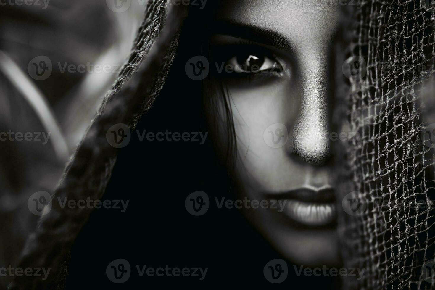 A woman peek a boo with a sensual look at the camera.AI Generative photo