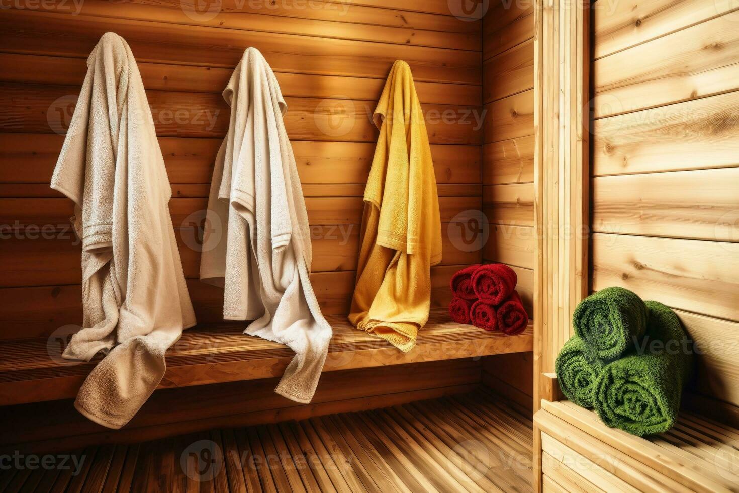 An empty wooden sauna in warm tones.AI Generative photo