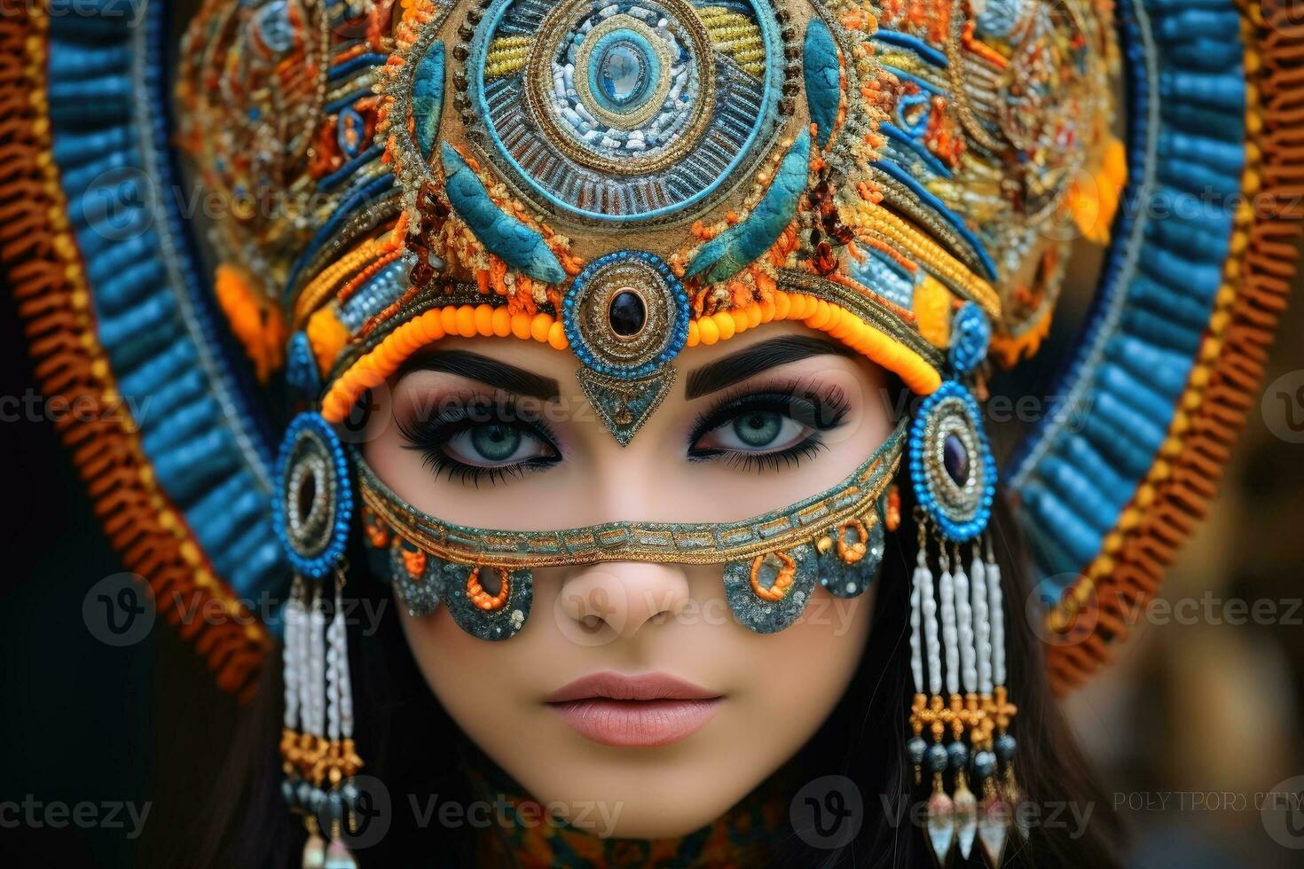 A woman with a very fancy face make up.AI Generative photo