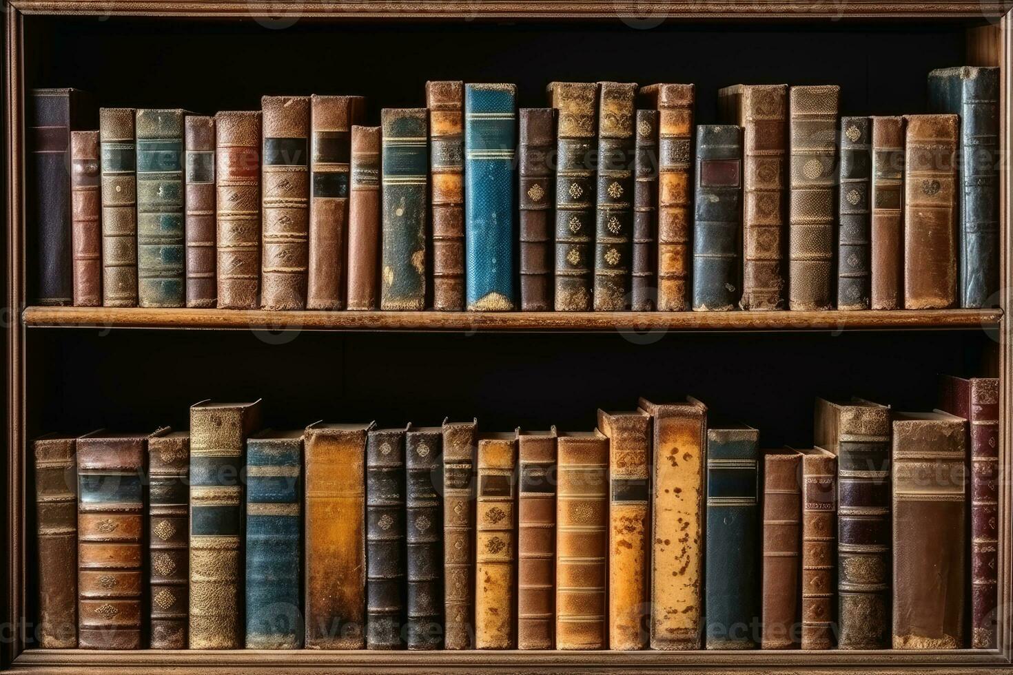 Old books in a shelf background.AI Generative photo