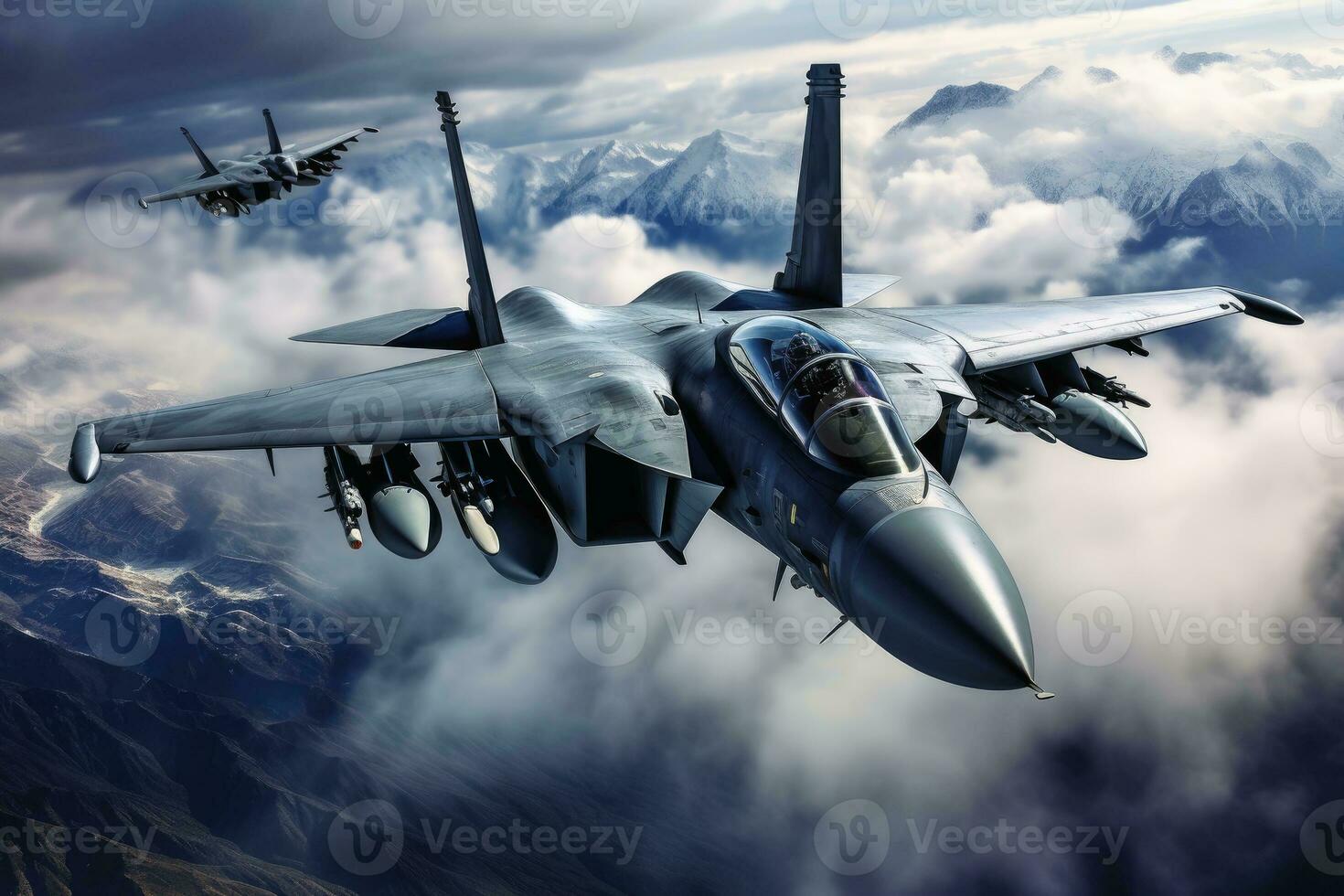 Military jets a fighting in the sky.AI Generative photo