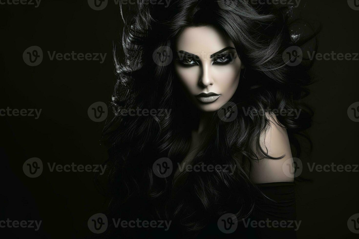 A beautiful woman looking very intensely into the camera.AI generative photo