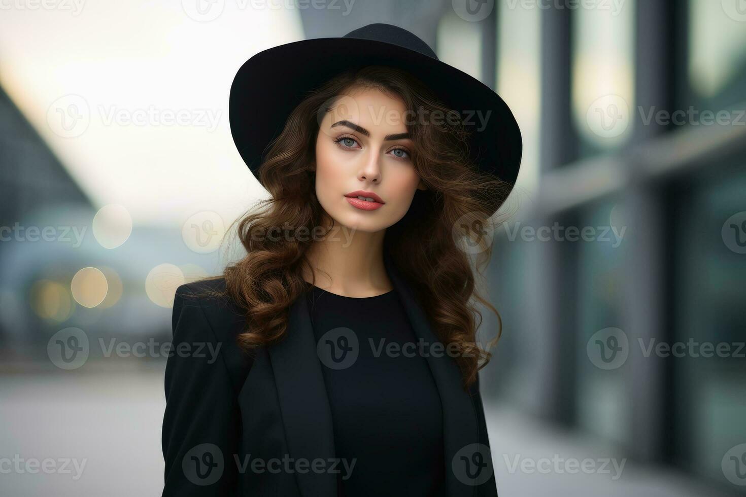 A young woman wearing a stylish hat. AI generative photo