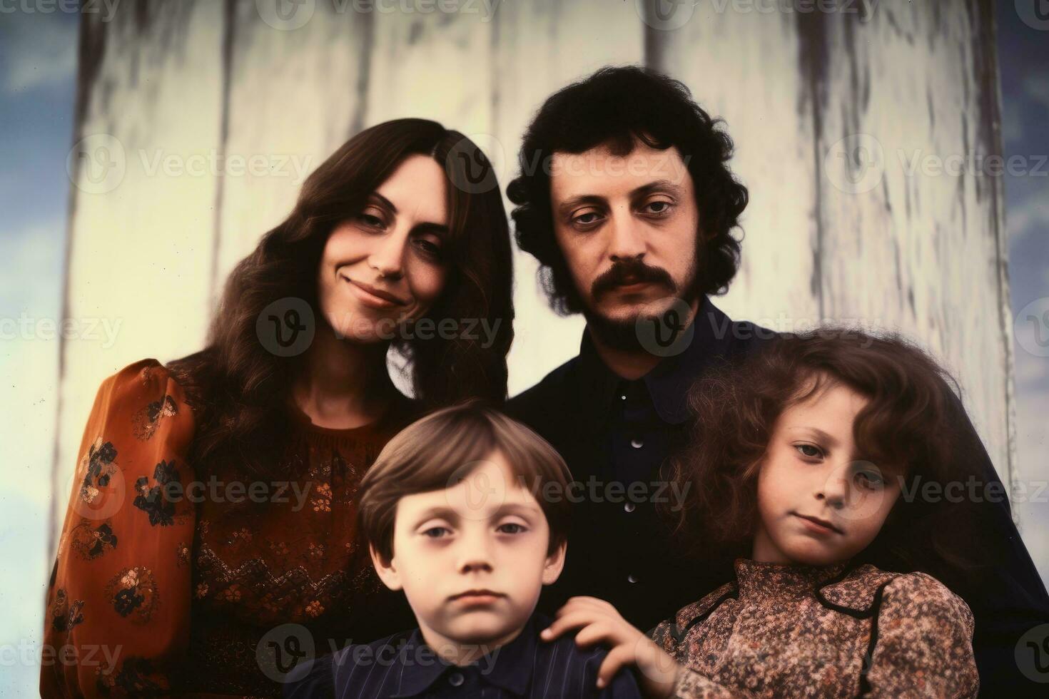 an old polaroid photo of a family.AI generative