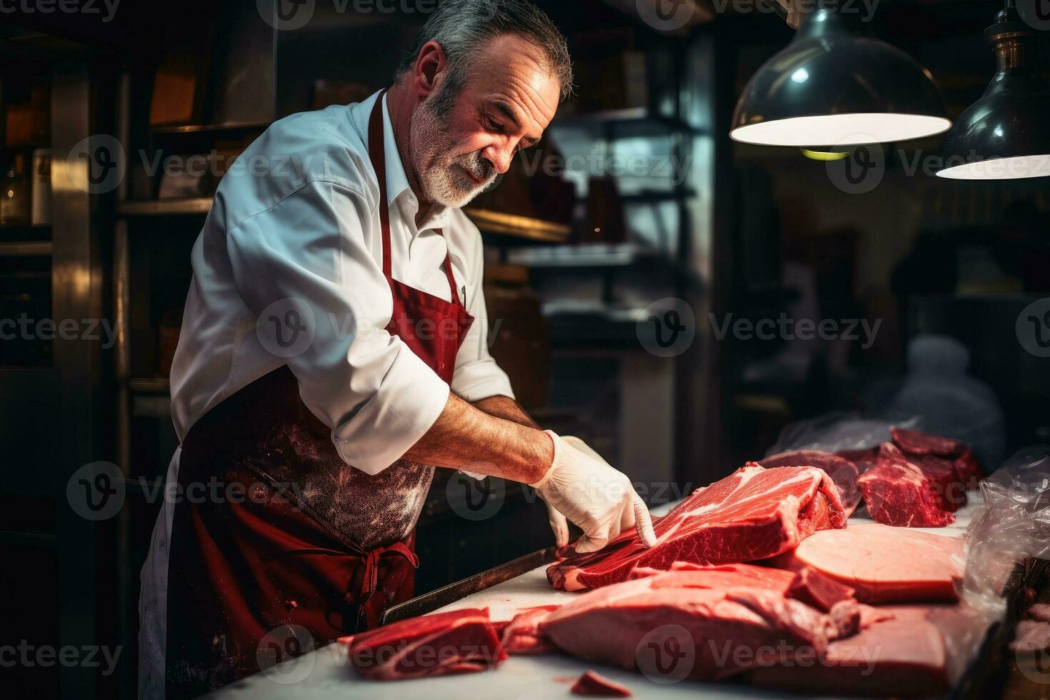 un masculino Carnicero a trabajo.ai generativo foto