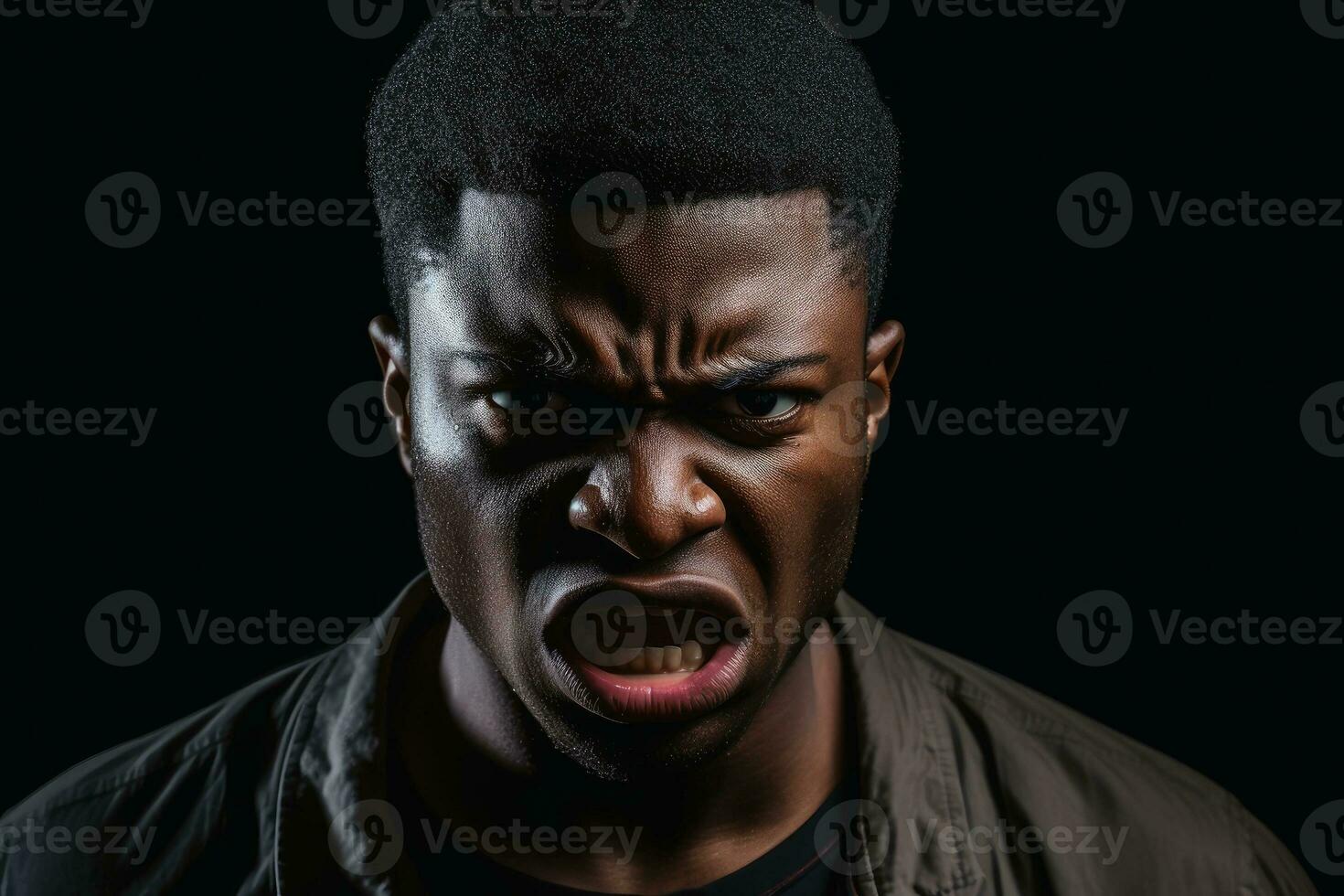A portrait of an angry black man. AI Generative photo